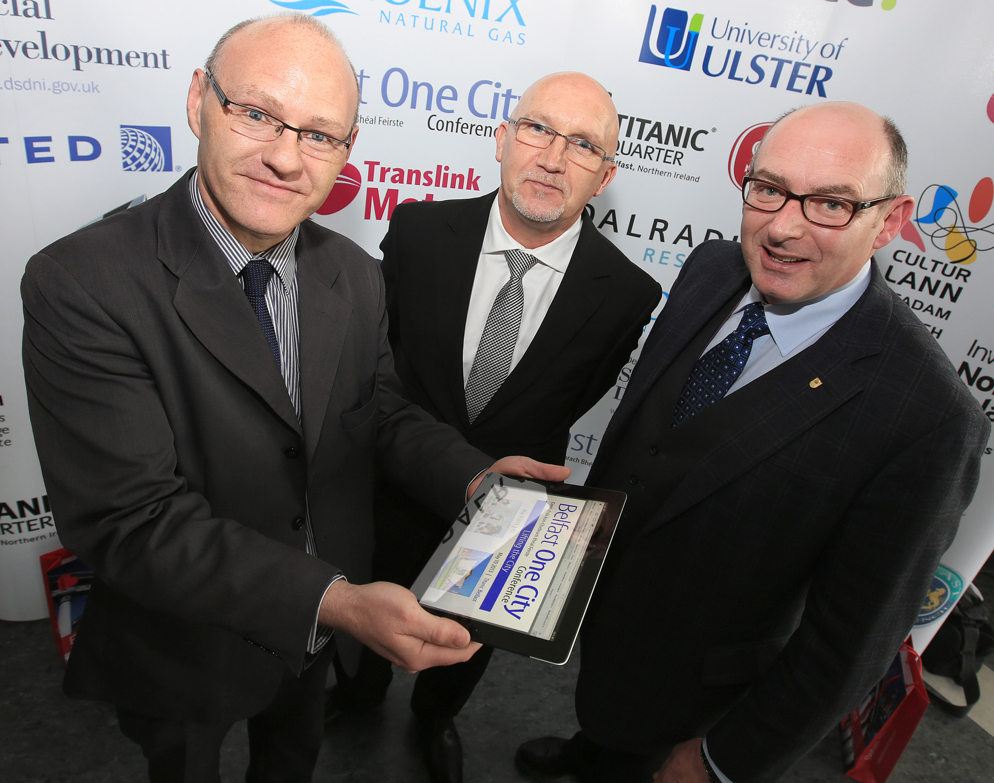 Belfast MET E3, One City Conference 'Lifting the City' . pictured: Paul Maskey MP, Bill Shaw (174 Trust) and John D'Arcy (Open University) 95JC13