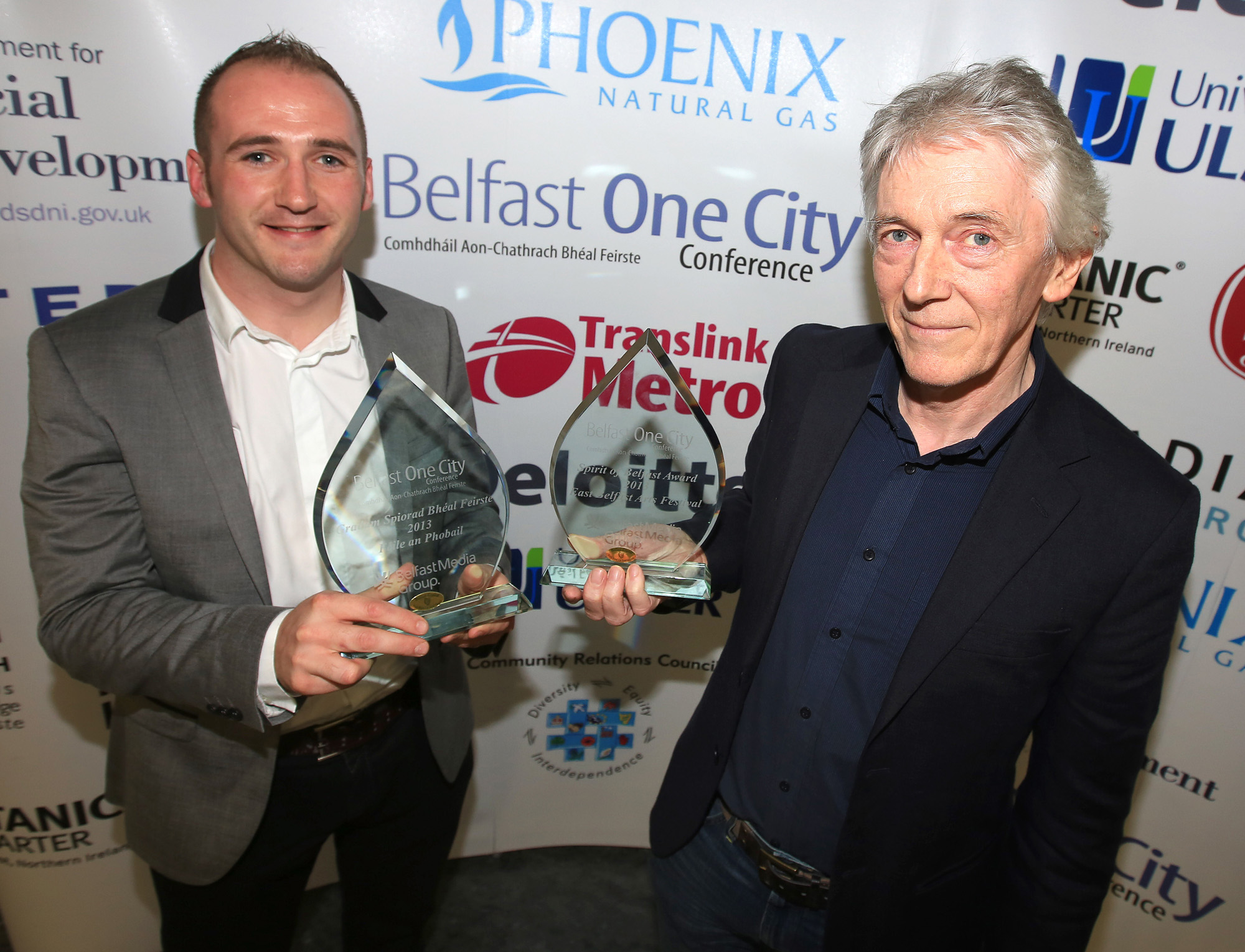 Belfast MET E3, One City Conference 'Lifting the City' . pictured: Kevin Gamble (Feile an Phobail) and Maurice Kinkead (East Belfast Arts festival) 95JC13